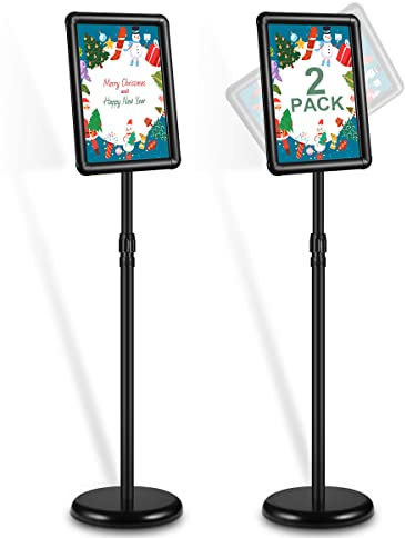 Lot de 2 supports de panneau réglables avec base, 21,6 x 27,9 cm, vue verticale et horizontale, cadre ouvert pour école, magasin, entreprise, publicité, spectacle, décoration de Noël, noir