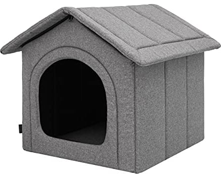 Hundehaus Hundehütte für kleine Hunde - Katzenhaus, Katzenhöhle - mit herausnehmbarem Dach - Tierhaus für Katzen und Hunde für Drinnen/Indoor - Graphit - 38 x 32 x 38 cm [R1 / S]
