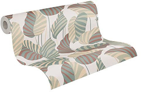 A.S. Création Antigua 390941 Non-Woven Plant Wallpaper 10.05 m x 0.53 m Made in Germany Floral White Green Orange Red Gold