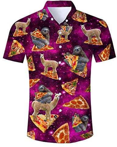 AIDEAONE Hemd Palmen Herren Aloha Knopf Hemd Kurzarm Urlaub Beach Style Violett