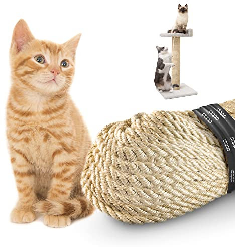 DQ-PP SISALSEIL | 100 m (2x50 Meter) | 6 mm stark | Natürliches Sisal Seil für Kratzbaum Katzenbaum | Kratzseil DIY Fuer Katzen Ersatzteile