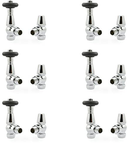 Hot Flow | Jordan Traditional Thermostatic Radiator Valve (Angled TRV) (Chrome 6 Pack Bundle)