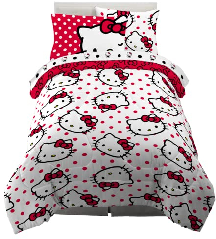 Franco Sanrio Hello Kitty Bettwäsche-Set, gepunktet, superweich, mit Kissenbezug, Doppelbett, 100% offizielles Lizenzprodukt, Sammlerstücke