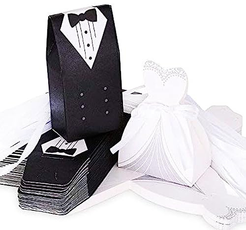 Gearmax® 100 Stück / 50 Paar Hochzeit Gastgeschenk Box, Süßigkeiten Schachtel Bräutigam & Bräute Schachtel Brautpaar Bonbons Box für Hochzeitsanlässe