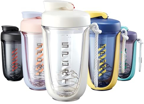 Qavi Protein Shaker Bottle With Stainless Steel Mixing Wire Ball and Rope, Premium Shaker Made of Tritan Materiel BPA Free, Durable Leakproof And Odourless | 590ml White