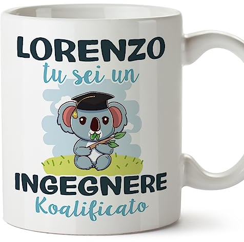 Mugffins Tazza Personalizzata in ceramica per INGEGNERE uomo 11 oz / 350 ml - In italiano - Koalificati Personalizzati - Idea regalo per compleanno, anniversario, natale, laurea