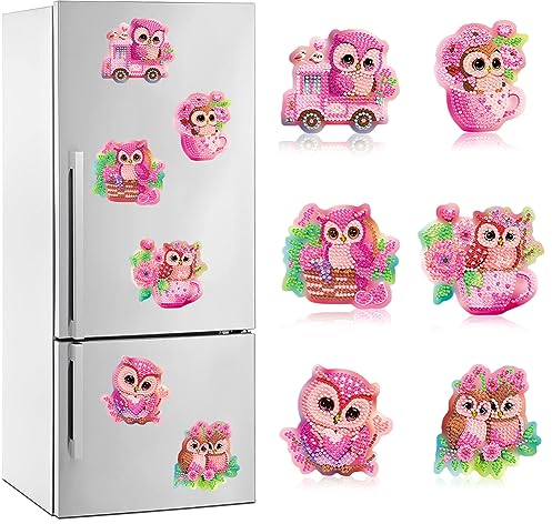SPEPROECO 6Pcs Diamond Painting Fridge Refrigerator Magnets Cute Owl Magnets for Fridge,5D DIY Fridge Decor Crystal Fridge Magnets by Number Kits for Adylts Kids DIY Gifts Art Crafts
