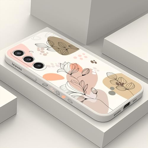 LEECG für Samsung S24 Plus Hülle, für Galaxy S24 Plus Handyhülle Blume Muster Design Drop Schutz Weiche Ultradünne Kratzer Resistent Mikrofaser Innenfutter S24 Plus Cover-Morandi Weiß