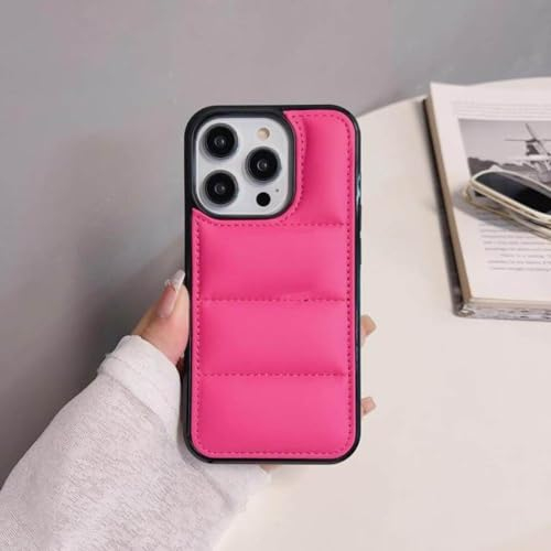 HANASE Luxuriöse Daunenjacke, The Puffer Case für iPhone 14 15 Pro Max 13 11 12 Promax 7 8 Plus XS XR X SE 2020, Silikon-Rückseite, r Pink, für iPhone 13Pro Max