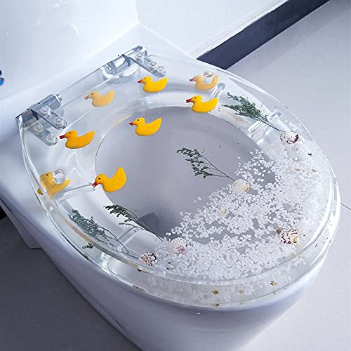 WC-Sitz mit Absenkautomatik, WC-Sitze aus Kunstharz, Ocean-Serie, WC-Sitz aus Kunstharz mit Deckel und schwerem Seepferdchen- und Muschel-Design