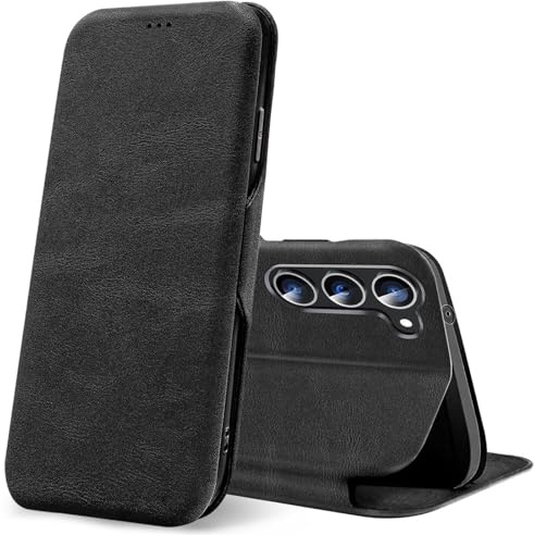 CoolGadget Klapphülle für Samsung Galaxy S24 mit Kartenfach Schwarz | Business Flip Case mit Standfunktion, Magnetverschluss, strukturierte Oberfläche, schlank und leicht