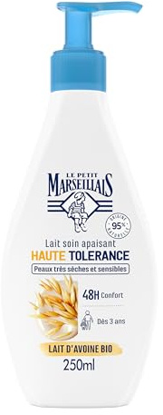 Le Petit Marseillais | Beruhigende Pflegemilch mit hoher Toleranz Bio-Hafermilch (250 ml Pumpflasche) – Körpermilch für sehr trockene und empfindliche Haut – 95% natürlichen Ursprungs und 48 Stunden