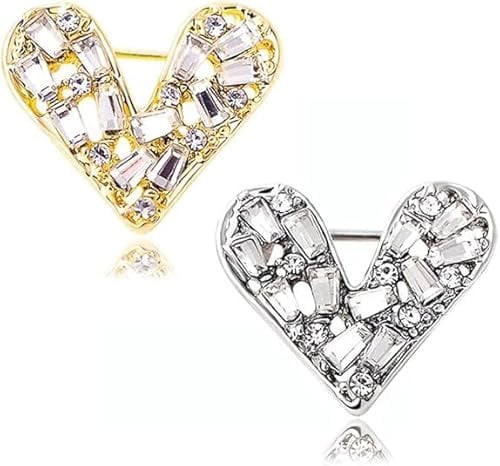 2 Pcs Kristall Herz Broschen Strass Sicherheitsnadel für Frauen Hochzeit Braut Broschen Anstecknadeln Kleidung Party Zubehör Schmuck Geschenk