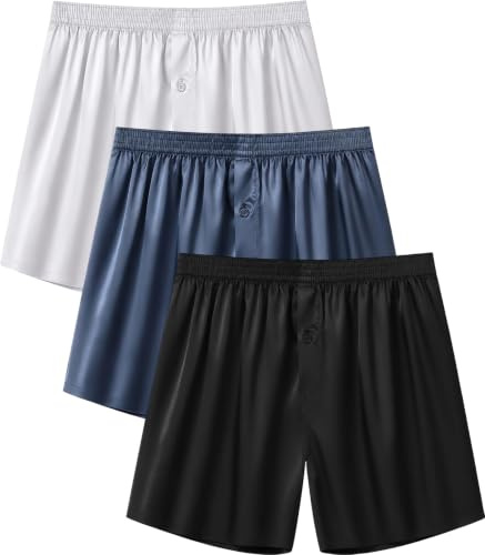 Jveyvth Satin Boxershorts für Männer Elastische Taille Unterwäsche Pyjama Unterhose mit Knopfleiste