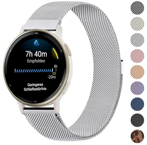 Mugust Armband für Garmin Vivoactive 5/3, Vivomove 3/HR/Luxe/Style, Forerunner 55/245/645 - Edelstahl Mesh Metall Ersatzarmband für Damen Herren (Silber)
