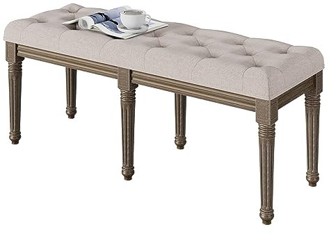 LUNSY Sitzbank Getuftete,Polsterbank Im Vintage Stil Gepolsterte Schuhbank Klavierbank für Wohnzimmer, Foyer, Flur,Esszimmer Und Schlafzimmer, Beige 122 X 43 X47