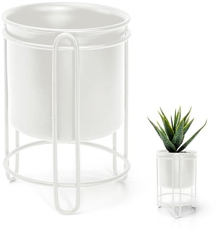 BESCH Soporte Macetas para Plantas de Hierro Forjado 11x11x16cm - Macetero Metal de Pie Color Blanco | Macetero Decorativos Interior para Plantas