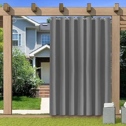 BliRiki Outdoor Vorhang mit Ösen, Outdoor Vorhang Sonnenschutz Wasserdicht für Pavillon Terrasse, Blickdicht Gardinen für Schlafzimmer, 1 Stück, Grau, B138xH183cm