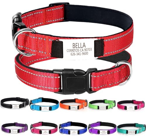 Personalized Pet Collars,Dog Collar with Engraved Name Plate ID Tags,Custom Reflective Adjustable Nylon Collar,Pet Collar for Small Medium Large Dogs,Christmas Pet Gift
