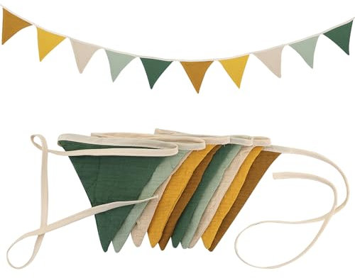 1 Stück Wimpelkette Kinderzimmer,Musselin Baumwolle Stoff Wimpelkette,Girlande Kinderzimmer Deko zum Aufhängen, Hausbett Deko Mädchen & Jungen,Wanddeko Geschenk,Babyzimmer Dekoration (Gelb und Grün)