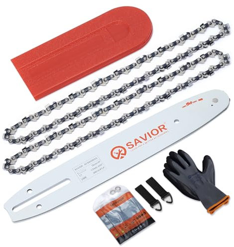 Savior Guide de 25 cm et Lot de 2 chaîne 3/8 LP 40 TG 1,3 mm Compatible avec Makita, Husqvarna, Dolmar et autres, avec protège-guide