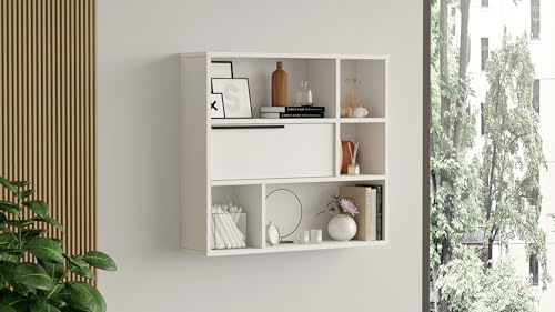 Stylish White Wall Shelf, 90.1 x 81 x 22 cm | 100% Melamine Coated Particle Board, 18 mm Thick | Perfect for Modern Home Decor & Organization