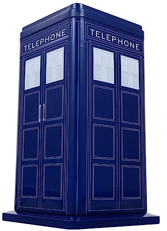 Homoyoyo Personalised Blue Telephone Box Biscuit Tin - Dr Who Character Cookie Storage Box - for Christmas Treats Parties and Birthday Celebrations Unique Metal Tin with Lid