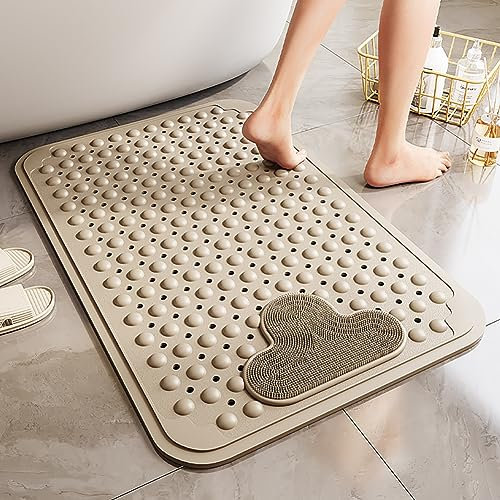 DECAKE rutschfeste Duschmatte, 70 x 40 cm, mit Saugnäpfen, Abflusslöchern und Fußbereich, weiche Haptik, für Duschkabine, Badewanne und Badezimmerböden (Beige)