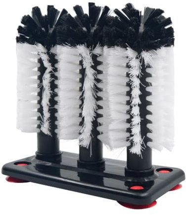 Glass Washer Brush Cleaner – Bottle Scrubber, Cup Bristle Tool | Triple Head Cleaner, Washer for Wine Tumblers, Beer Jugs, Travel Flask, Jar, Long Glassware Sink Stand