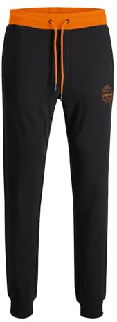 JACK & JONES Pantalon de Jogging pour Hommes, Coupe Droite, Black/Orange, 3XL