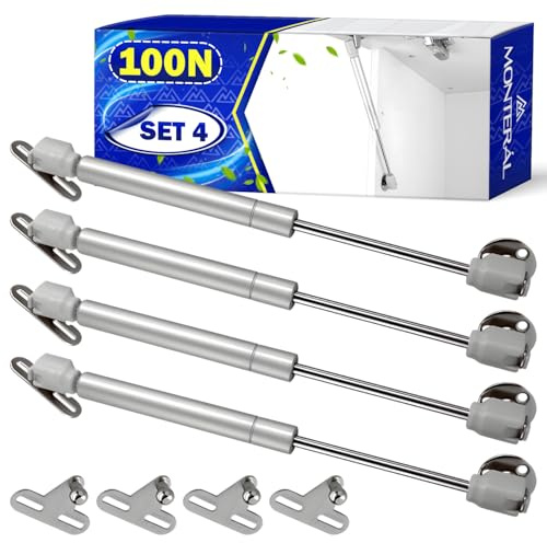 4 Piezas Amortiguador Puerta Cocina 100N Color Níquel - Pistones Hidraulicos Muebles Cocina y para Armarios con Kit de Montaje - Garantía de 10 Años - MONTERAL