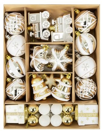 SVNVIOZ Champagner Gold 47 Stück 6cm Weihnachtskugeln, Christbaumkugeln Kunststoff Deko Weihnachten, Bruchsicher Weihnachtsbaumschmuck mit Aufhänger, Weihnachtsbaumkugeln für Weihnachtsdeko Innen