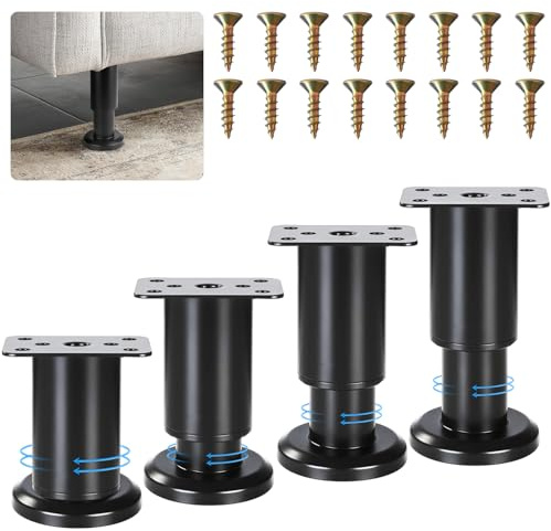 ACOMTUO 4 Stück Möbelfüße Verstellbar, 80mm - 120mm Metall Verstellbare Möbelfüße, Möbelfüße Höhenverstellbar Schwarz für Schrank Sofa Füße Schrankfüsse Bettfüße Sockelfuß Tischbeine Küchenfüße