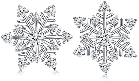 Estrellique Silber 925 Weihnachten Ohrstecker für Damen, 925 Sterling Silber Schneeflocken Rentier Ohrstecker mit Perle, Klein Schlafen Knorpel Ohrringe mit Zirkon, Weihnachts Schmuck mit Geschenkbox