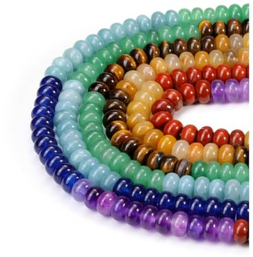 JSDDE 8mm Perles Rondelles en Pierres Naturelles pour Bijoux Faire Soi-même Perles Boulier Abaque Pierres pour Bracelet Gemmes Précieuses Bijoux Fantaisie Fabrication Collier Faint Main (7 Chakras)