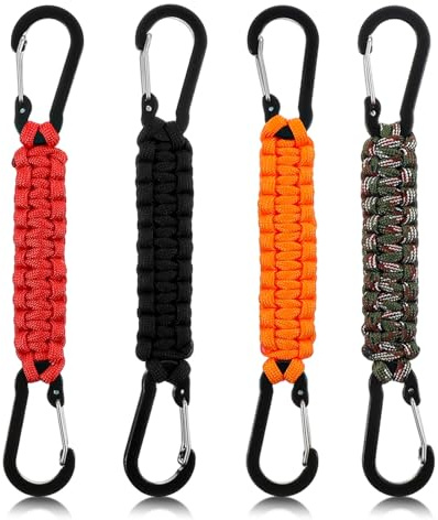 Xindojuz 4 Stück Paracord Schlüsselanhänger Karabiner, Personalisiert Karabinerhaken D Ring Schlüsselband Schlüsselring für Motorrad Auto Camping Wandern Männer Frau Kinder