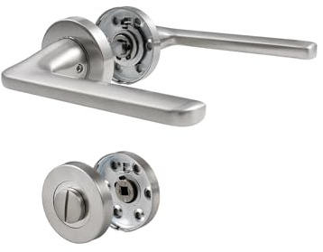 BEILEIOU WC - Serrure de salle de bain Poignée de porte, Ensemble de poignées de porte de toilette en acier inoxydable Argent moderne - Poignées de porte pour portes intérieures de toilette ou de