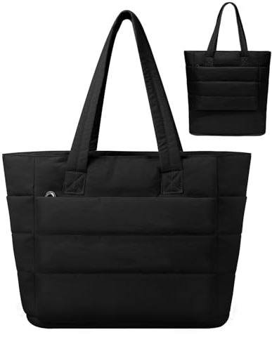 Outplea Borsa a tracolla espandibile con cerniera per donne, leggera borsa da lavoro per laptop da 15,6 pollici, grande borsa da viaggio, nero, Taglia unica