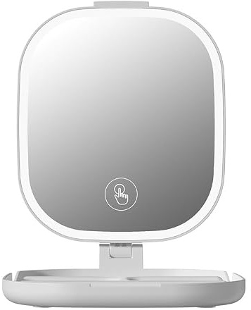 Litinliv Espejo de Maquillaje LED, Recargable y Plegable | Luz LED Regulable de 3 Colores, Táctil, Portátil para Dormitorio y Viajes