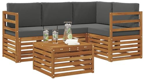 vidaXL Möbelsets mit Kissen 5 pcs Natur und Anthrazit Holzwerkstoff, Moderne Gartensofa-Gruppe, stylische Möbel, gemütliche Lounge, Akazie und Holz für die Terrasse