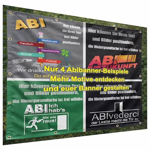 Personalisiertes Abibanner – mit eigenem Text & Foto gestalten – Banner für Abschlussfeier, Abi-Party & Abi-Motto – wetterfest & UV-beständig – PVC oder Mesh – hochwertiger Druck