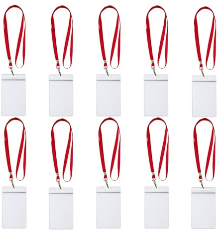 10x Lanyards Schlüsselbänder 1 cm breit mit 10x Ausweishüllen ZIP Kartenhalter flexibel & wasserdicht horizontal/vertikal für 1-2 Ausweise Karten Schutzhülle für Ausweise (10x Rot Vertikal)