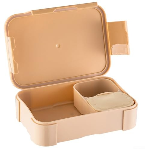 Fiambrera con 4 compartimentos y juego de cubiertos, bandejas extraíbles para ensalada de sándwiches, lonchera para la escuela (caqui)