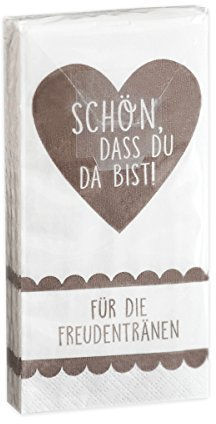 10 x 10 Taschentücher 'Schön, dass du da bist - Für die Freudentränen' TAUPE vintage zur Hochzeit, Taufe oder Kommunion