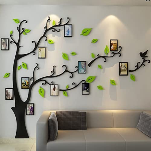 Wandtattoo Baum 3D DIY Wandaufkleber Family Stammbaum Fotowand Baum Wandtattoo Wall Sticker mit Bilderrahmen Foto Wandsticker Wanddeko Deko Wohnzimmer Schlafzimmer (Hellgrun Rechts,S)