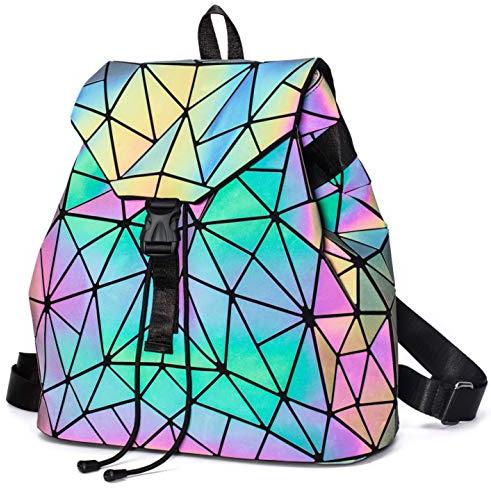 FZChenrry Geometrischer Rucksack Damen Leuchtend Holographic Taschen Lumikay Geldbörse und Handtasche Farbwechse Daypack Taschen (180001-02)