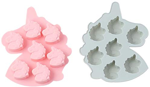 MoldFun 2-Pack Unicorn Head Silicone Molds Set for Making Small Soap Chocolate Candy Gummy Baking Cake Jello Jelly Wax Crayon Melt Ice Cube Tray