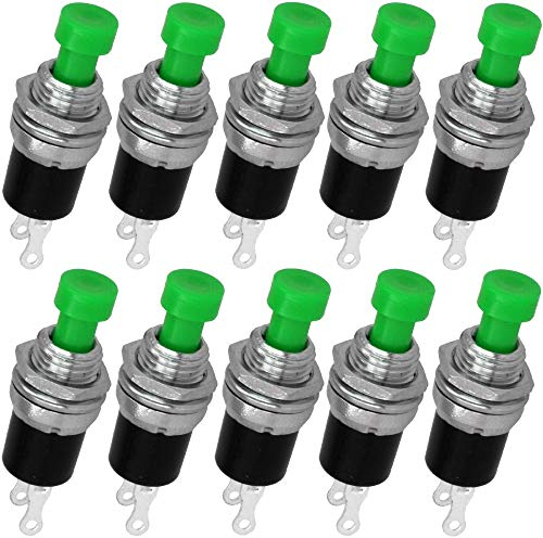 WITTKOWARE Miniatur-Drucktaster, Einbau-Ø 7mm, AUS-(EIN), 1 Schließer-Schaltkontakt, 0,5A/250V~ (10 Stück, Tastenfarbe grün)
