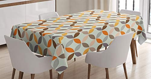 ABAKUHAUS Geometrisch Tischdecke, Abgewinkelt Cyclic Tile, Schmutzabweisend Pflegeleicht Waschbar Druck Mit Klaren Farben ohne Verblassen, 140 x 170 cm, Braun Grau