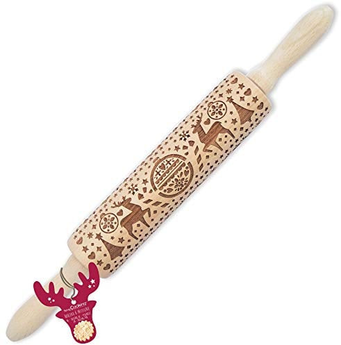 Scrap Cooking – Rouleau à Pâtisserie en Bois « Xmas » avec Motifs de Noël - Rouleau à Empreintes avec Décorations Gravées en Relief pour Biscuits - Accessoire Décoratif - 5242